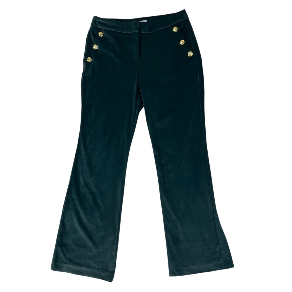 Maison‎ d'Amélie Velvet Pants Gold Button Steampunk Flare Leg Green Size 10